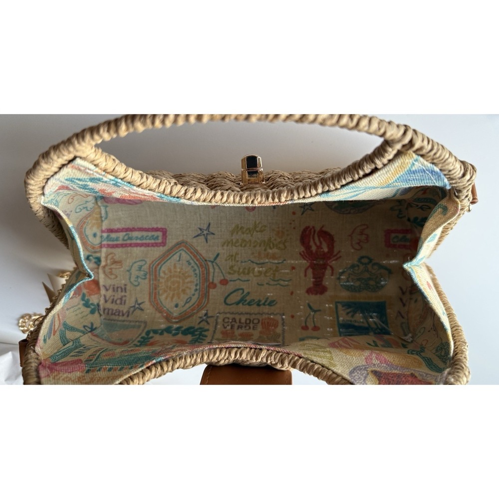 NWT Tommy Bahama Straw Woven Satchel Crossbody Bag Gold Chain Resort Beach - Picture 8 of 11